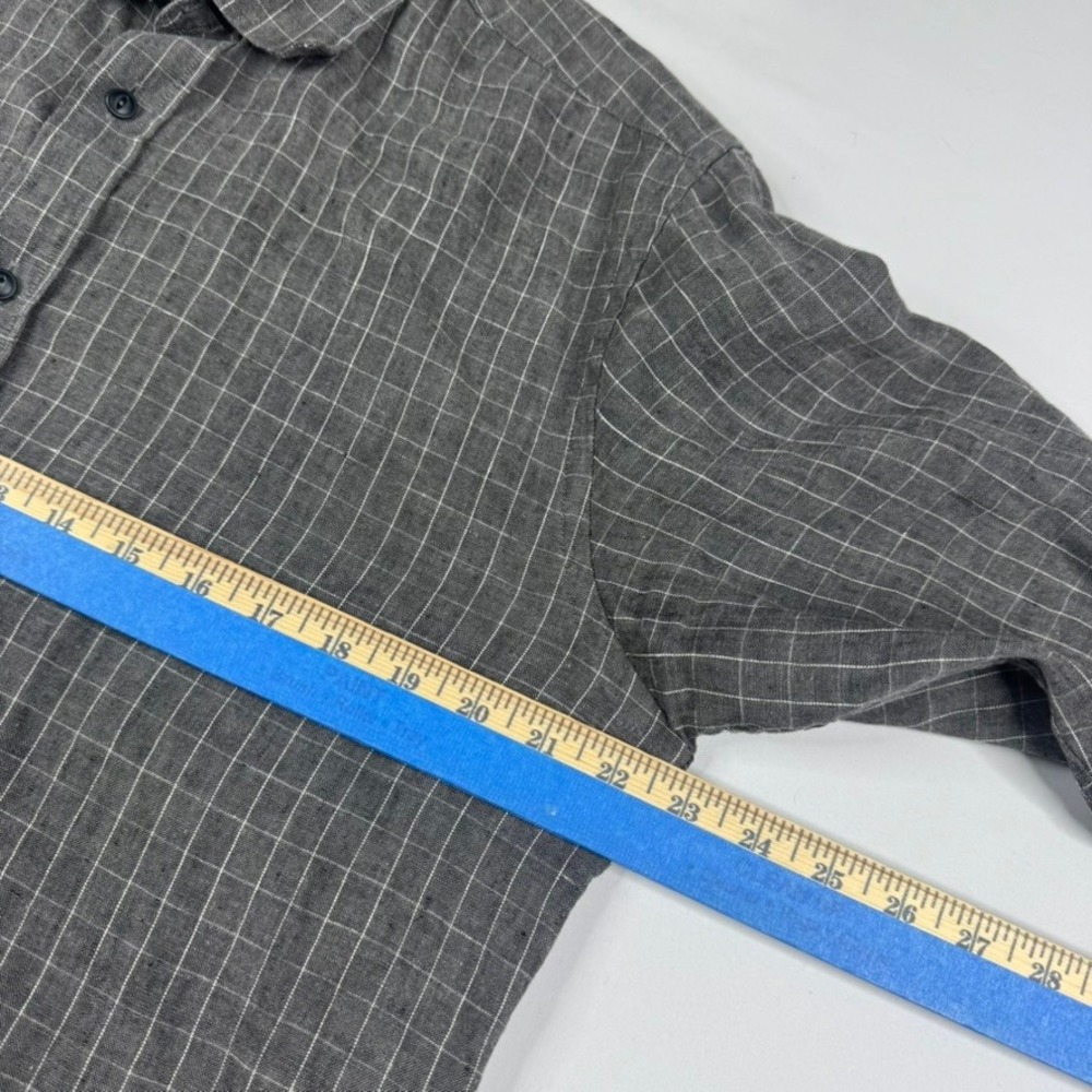 UNTUCKit Linen Button Down Shirt Mens Large Gray Plaid Long Sleeve Windowpane - Picture 6 of 8